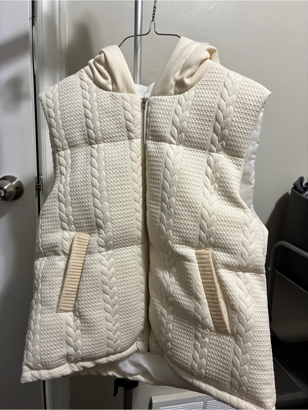 Cream Quilted Hooded Puffer Vest